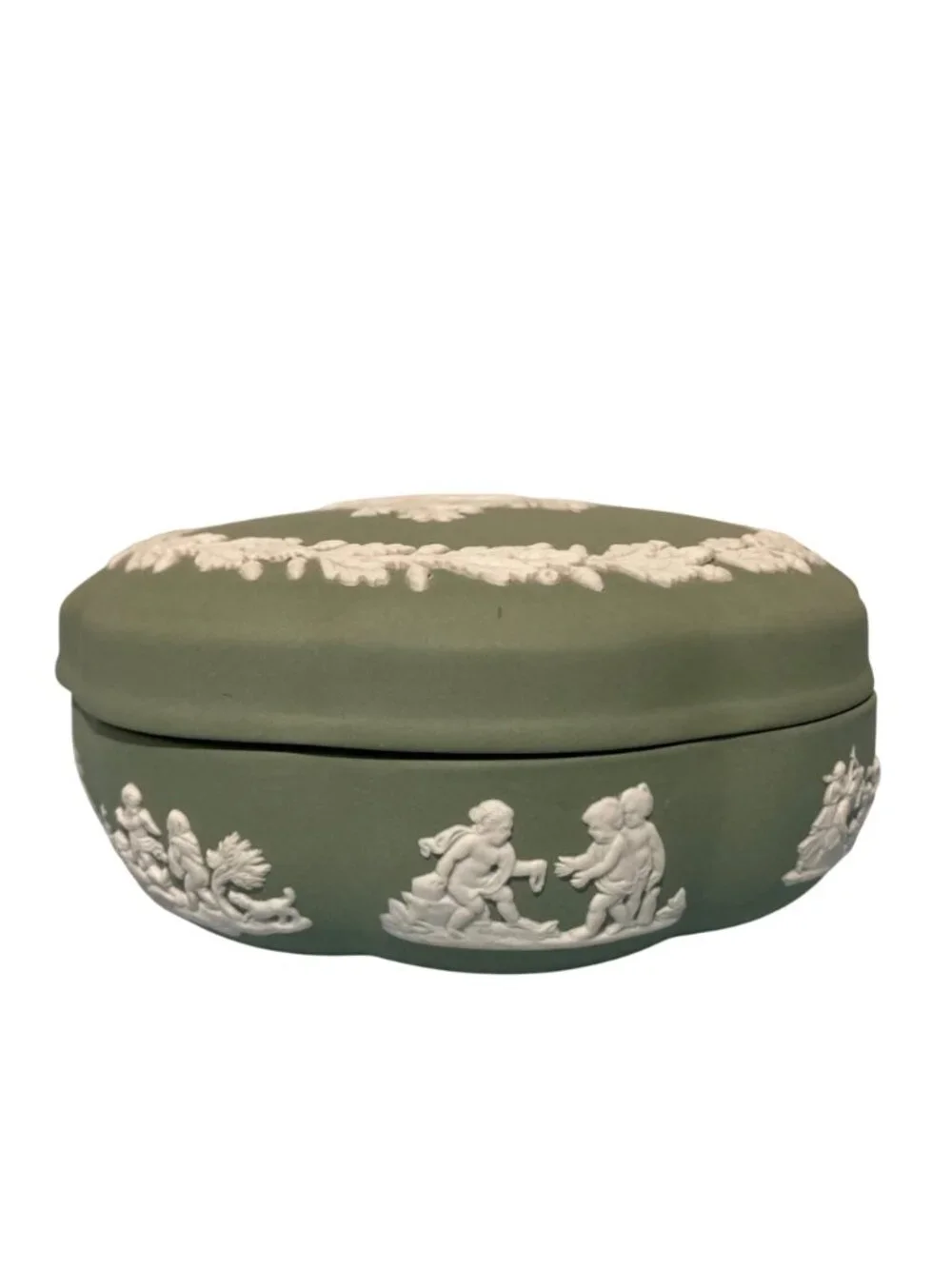 Wedgwood Sage Green Jasperware Neoclassical Trinket Box